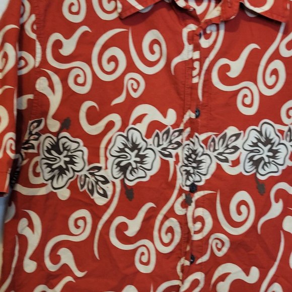 Pineapple Connection Hawaiian Print Shirt Floral Red White Gray Size L - Picture 2 of 7